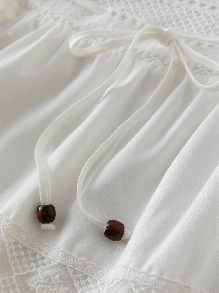 DUSHU French Romantic Lace High Waist Large Hemline Atmosphere Dress Summer 2023 New Dress White Women Casual Loose Dress