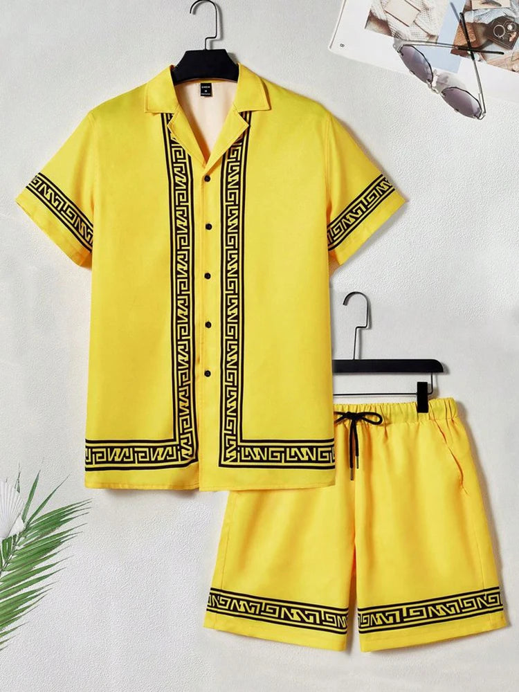 Shirt Set Men's Summer 3D Printed Shirt And Shorts Set Men's And Women's Fashion Casual Fresh Simple Lapel Hawaiian Shirt