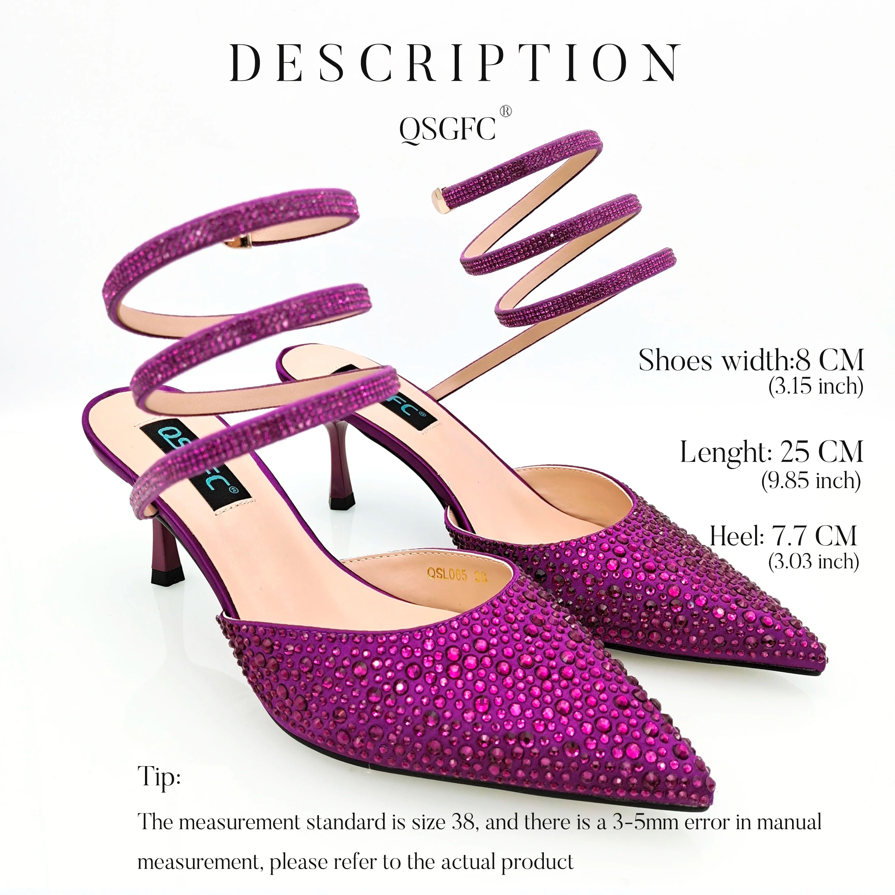 Shoes And Bag Full Diamond Women's Pointed Toe High Heels