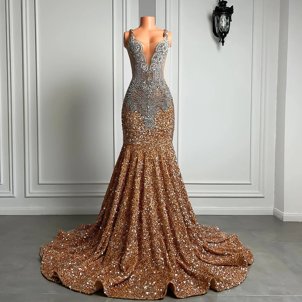 Gorgeous Long Prom Dresses Mermaid Style Luxury Sparkly Silver