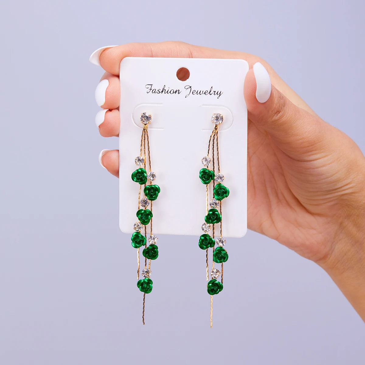 Rose Flower Long Tassel Dangle Earrings For Women