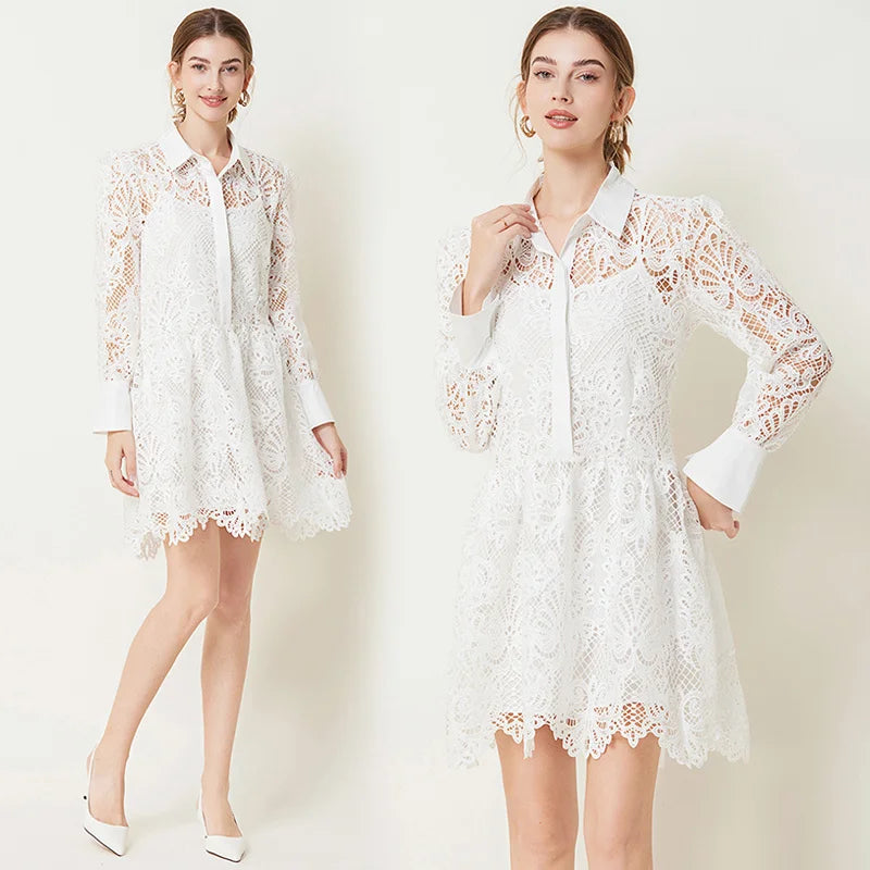 Elegant Embroidery Lace White Party Short Dress