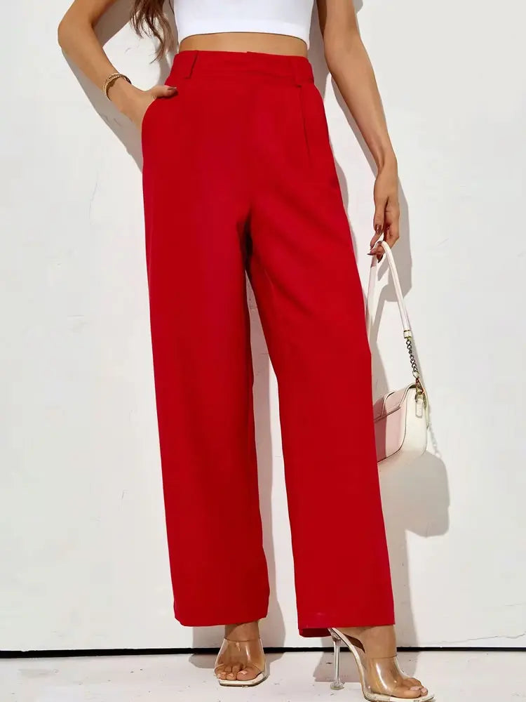 Straight Pants with Taps Front Darts for Women