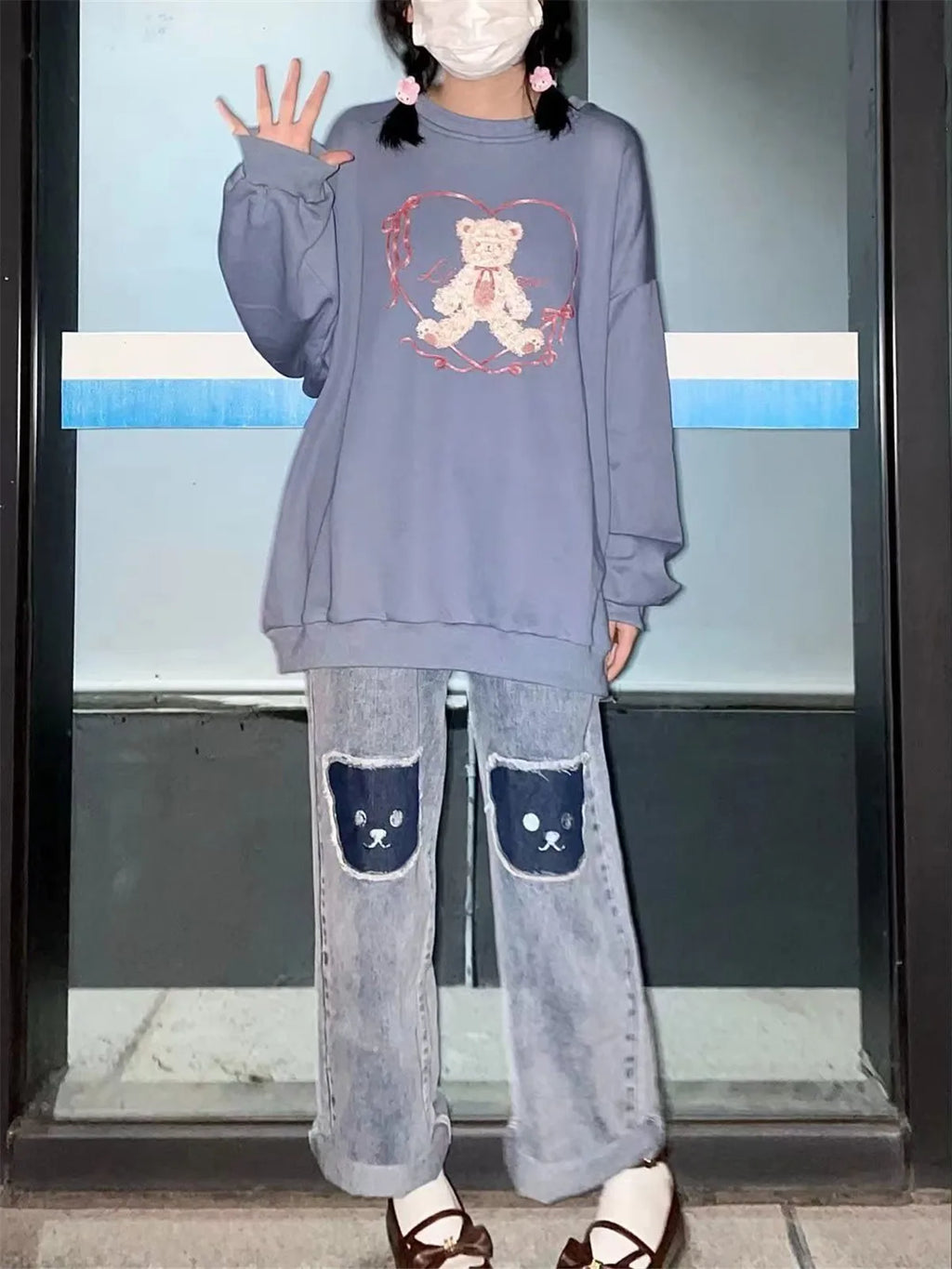 2023 Cute Hip Hop Bear Jeans Girls Cool Harm Pants Trousers Female Punk High Waist Denim Baggy INS Autumn Harajuku Jeans Femme