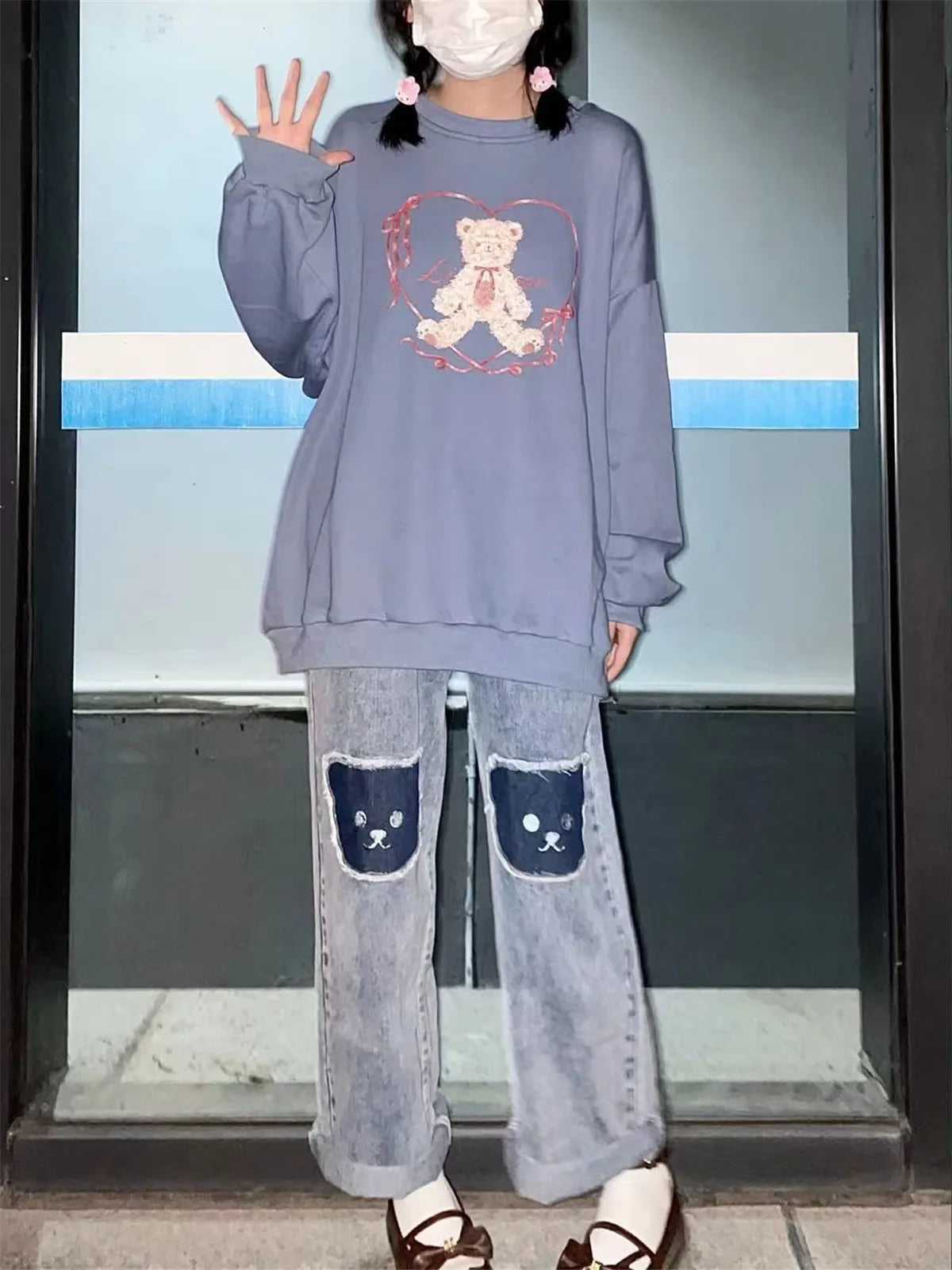 2023 Cute Hip Hop Bear Jeans Girls Cool Harm Pants Trousers Female Punk High Waist Denim Baggy INS Autumn Harajuku Jeans Femme