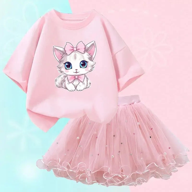 Girls Outfits Cartoon Cat T-shirt