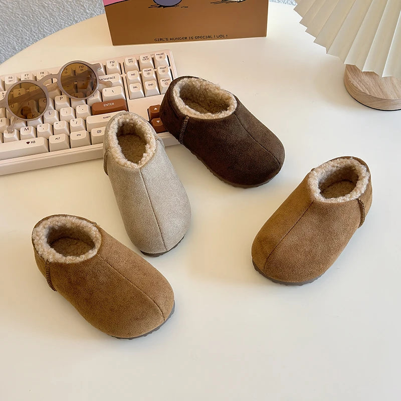 Trend Simple Winter Children's Shoes Fashion Versatile Girls Kids Casual Shoes Solid Color Boys Slip-on Cotton Shoes Side Zipper