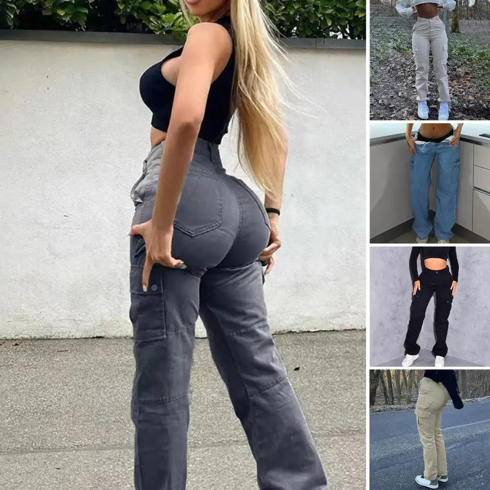 Women's High Waist Cargo Pants with Multiple Pockets