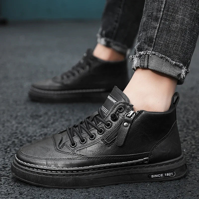 Men’s High-Top Leather Shoes – Casual Streetwear Shoes
