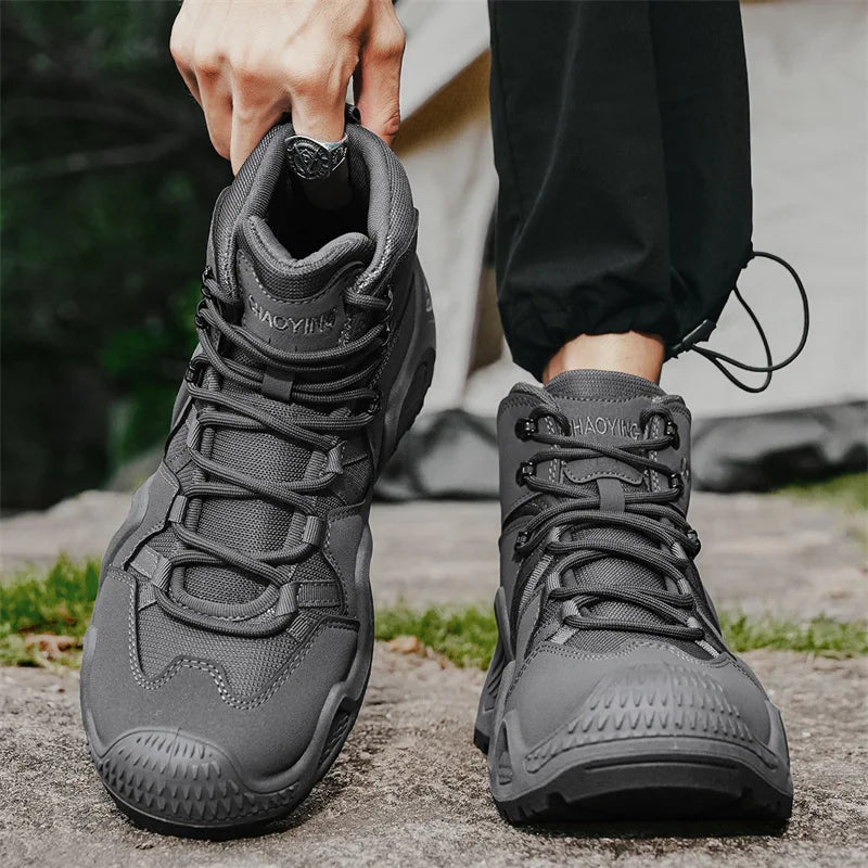 Men's Hiking Shoes Platform Outdoor Boots Men Leather Trekking Sneakers Climbing Hunting Sneaker Male Versatile Work Boots Botas
