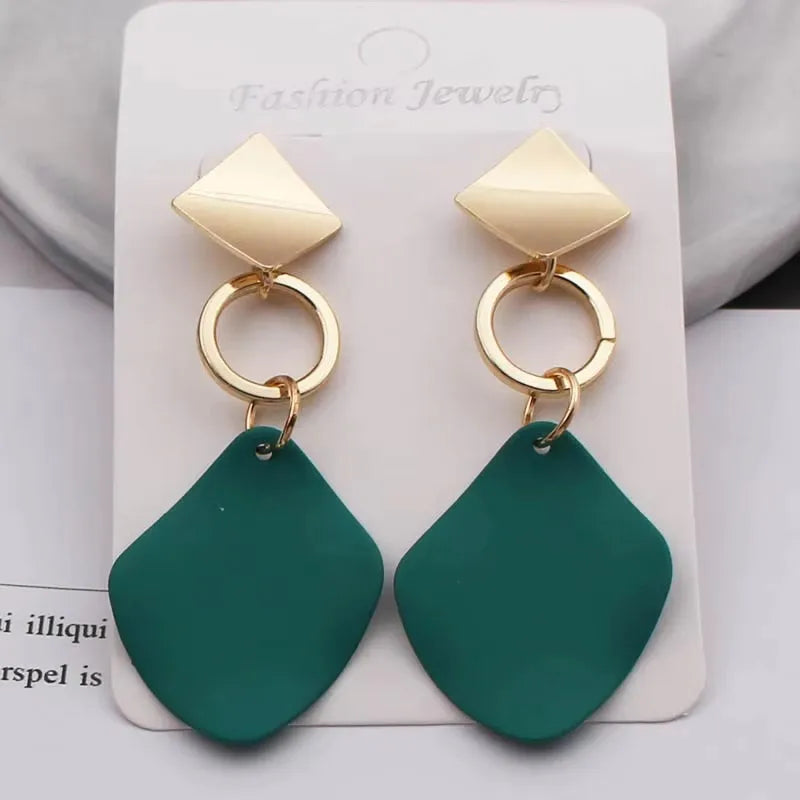Green Color Crystal Dangle Earrings for Women