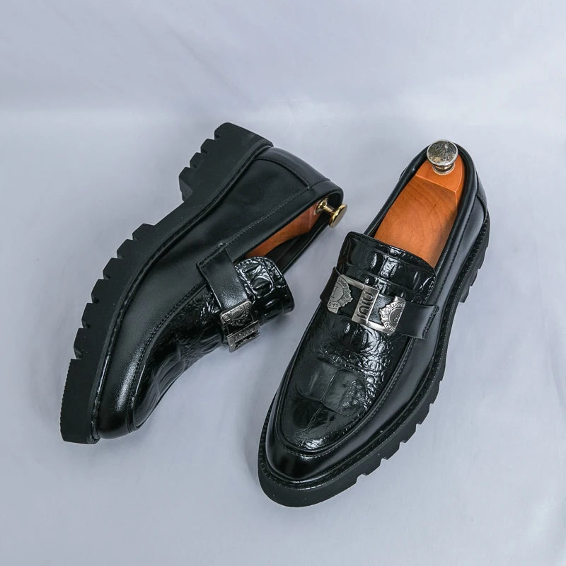 Men's Party and Business Loafers – Genuine Leather, Slip-On Dress Shoes, Black/Brown, EU 40–48