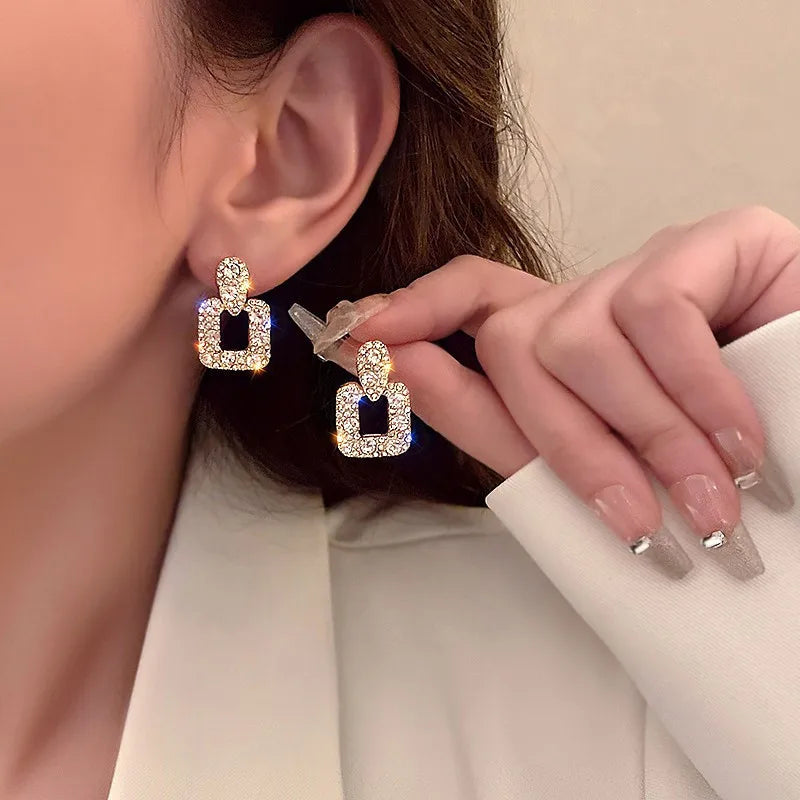 Square Colorful Zircon Ear Stud Earrings for Women