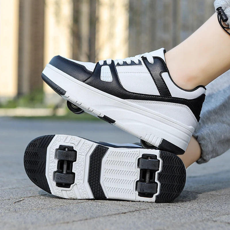 Children's walking shoes four-wheel lace-up girls' skates Boys' outdoor sports roller shoes Invisible shoes with wheels
