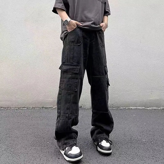 Men's Cargo Pants High Street Multi-pocket Black Gray Work Pants