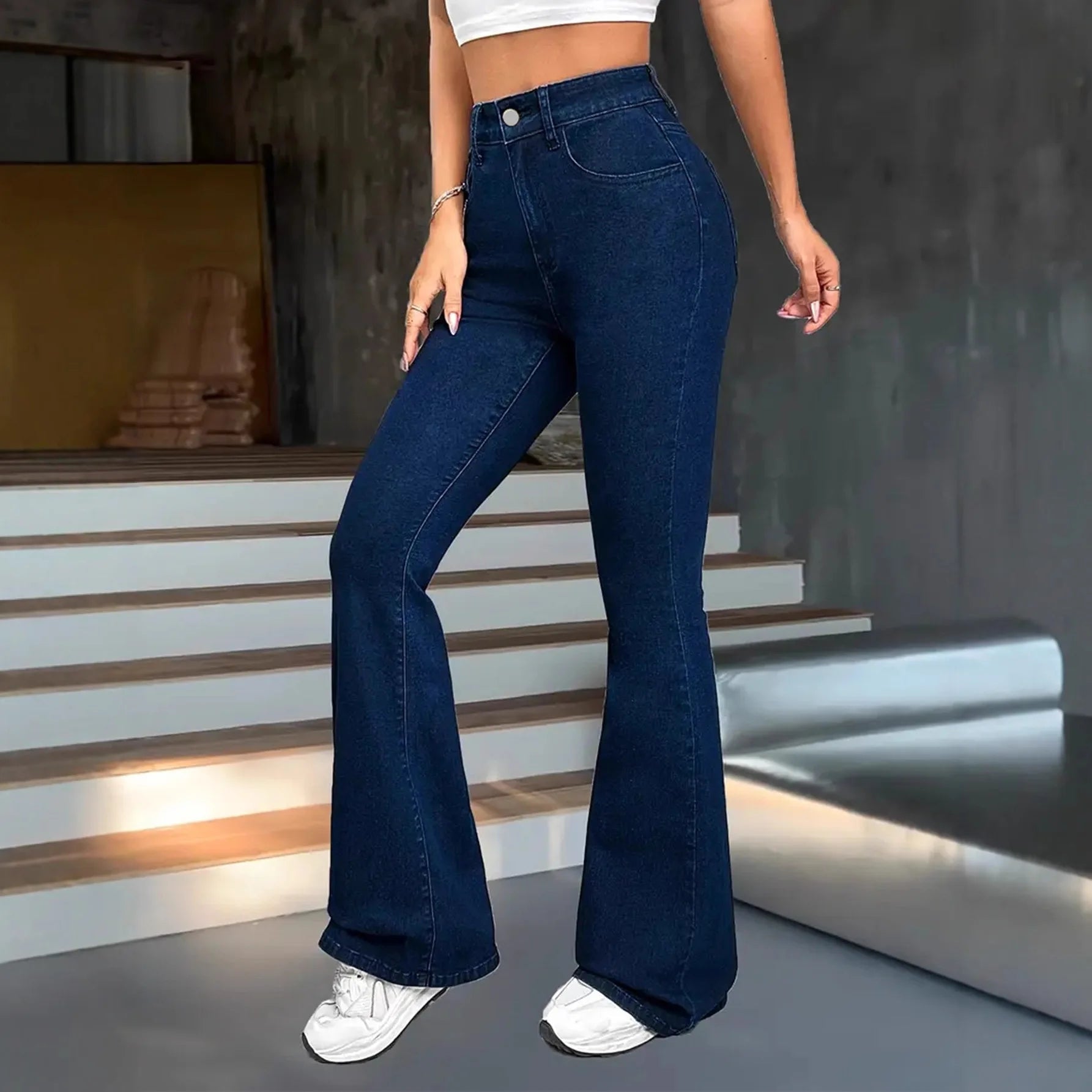 Lift & Shape Bootcut Jeans Women High Waist Stretch Dark Indigo Pants, Slim Fit Micro Flare Trousers for Petite To Plus Size XXL