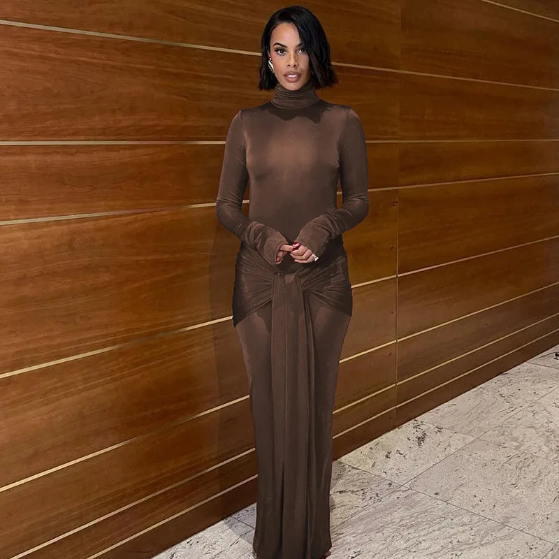 Long Sleeve Undefined Elegant Ruched Bandage Women's Dresses