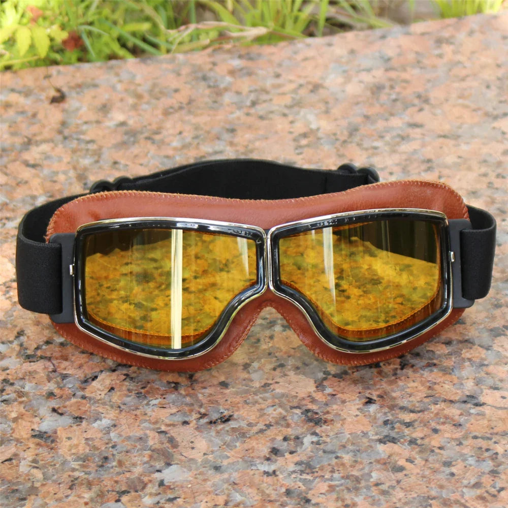 Best Selling Vintage Goggles Motorcycle Leather Goggles Glasses Cruiser Folding Goggles Newest Sunglasses Motocross Safety