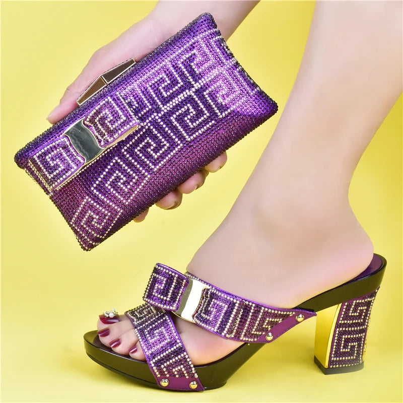 Party Shoe and Bag Sets Black Color Women Matching Shoes and Bag Set