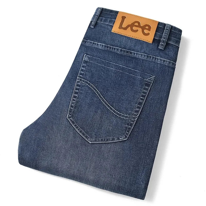Lee Dex Men's Summer Thin Straight Leg Casual Jeans Slim Fit Long Trousers Comfortable Breathable Lightweight Denim Pants