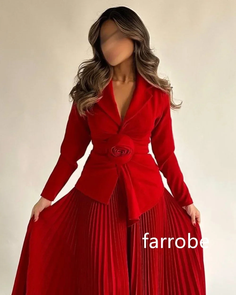 Customized Retro Jersey Pleat Flower A-line V-neck Midi Dresses Prom Dresses Classic Exquisite Modern Style Pastrol Unisex Chine