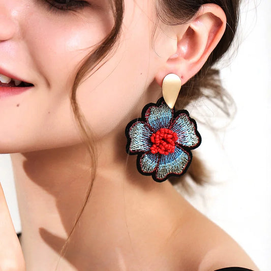 Embroidered Fabric Drop Earrings