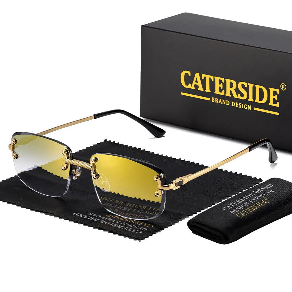 CATERSIDE Punk Rectangle Sunglasses Men Women Luxury Designer Rimless Gradient Lens Metal Sun Glasses For Men Sports 2024 UV400