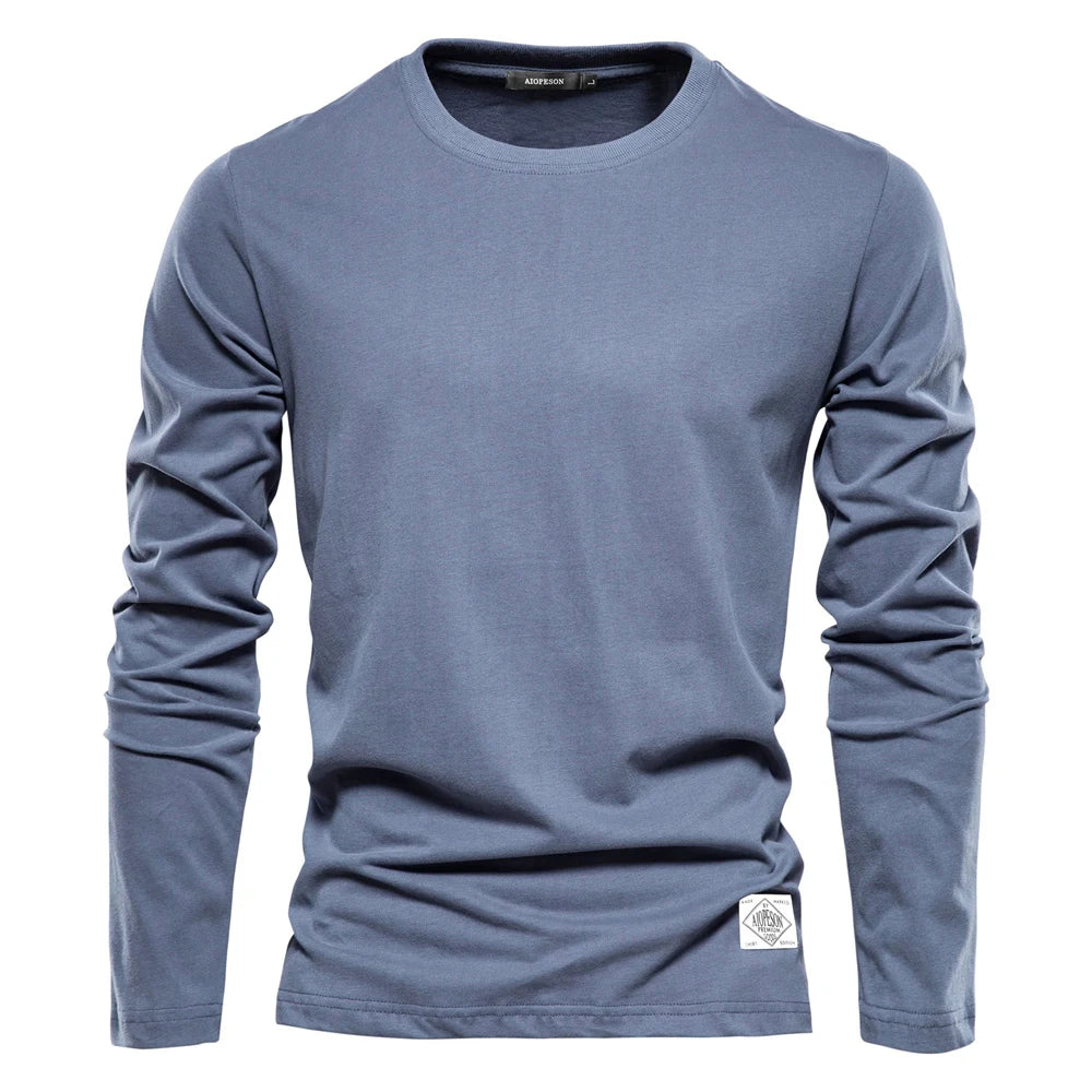 T-shirt homme 100 % coton à manches longues, t-shirts décontractés unis pour homme, hauts de qualité supérieure, vêtements classiques pour homme, t-shirts pour homme.