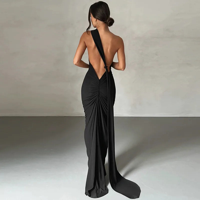 Halter Neck Waist Revealing Backpack Hip Dress