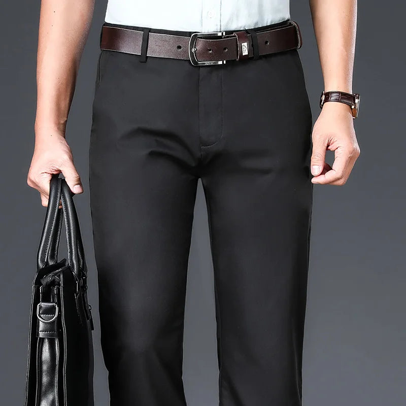 Men's Bamboo Fiber Thin Casual Pants Spring Summer New Straight Stretch Business Classic Trousers Male Brand Clothing