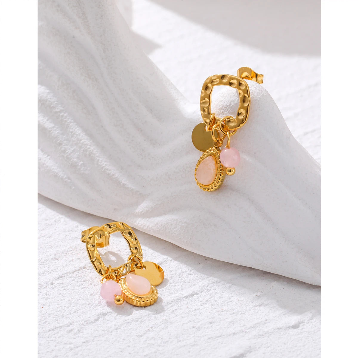 Gold Plated Stainless Steel Natural Stone Drop Earrings for Women