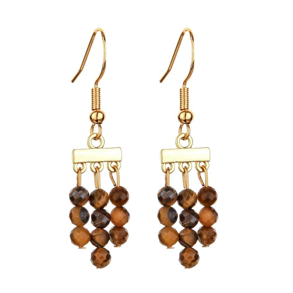Natural Stone 3 Layer Drop Dangle Earrings for Women