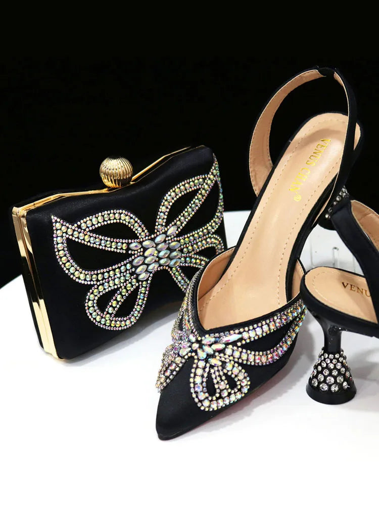 Bowknot Pointed Toe Women's Shoes Shallow Mouth Shoes Bag Set