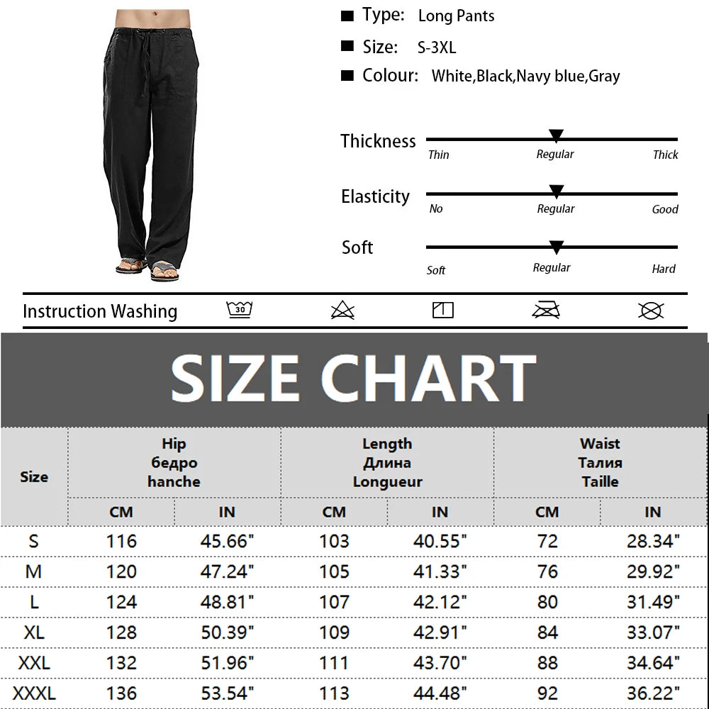 Men's Cotton Linen Pants Loose Cool Casual Long Pants