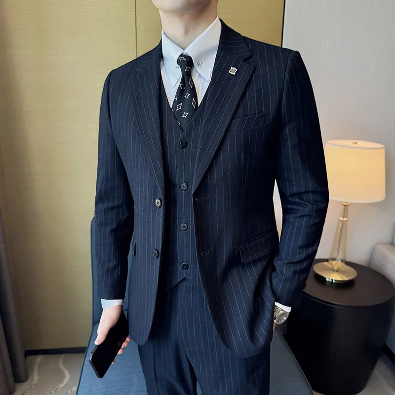Striped Men Party Tuxedos Suit 3 Piece Set