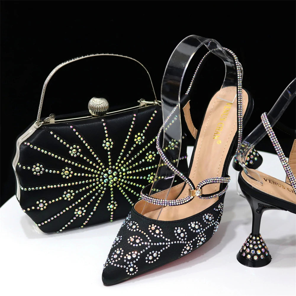 Ladies High Heels And Bags In Same Color Shiny Material for Wedding Party
