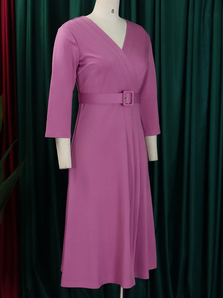 V Neck Plus Size Long Dress Women Long Sleeve