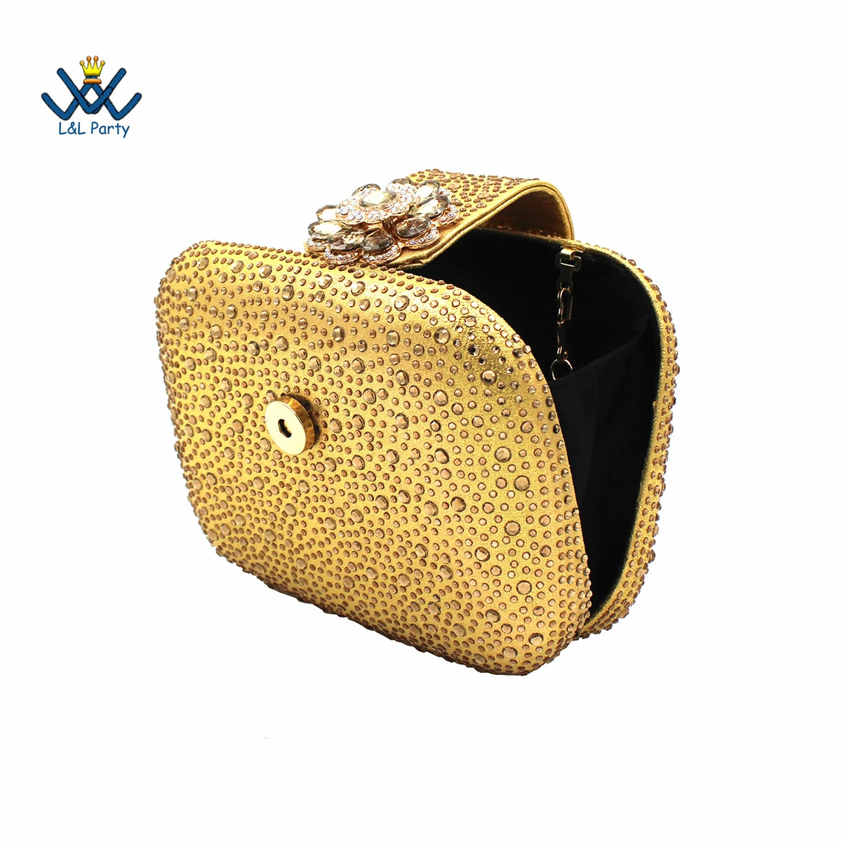 Peep Toe Spring Autumn Lady Shoes and Bag Set in Gold Color