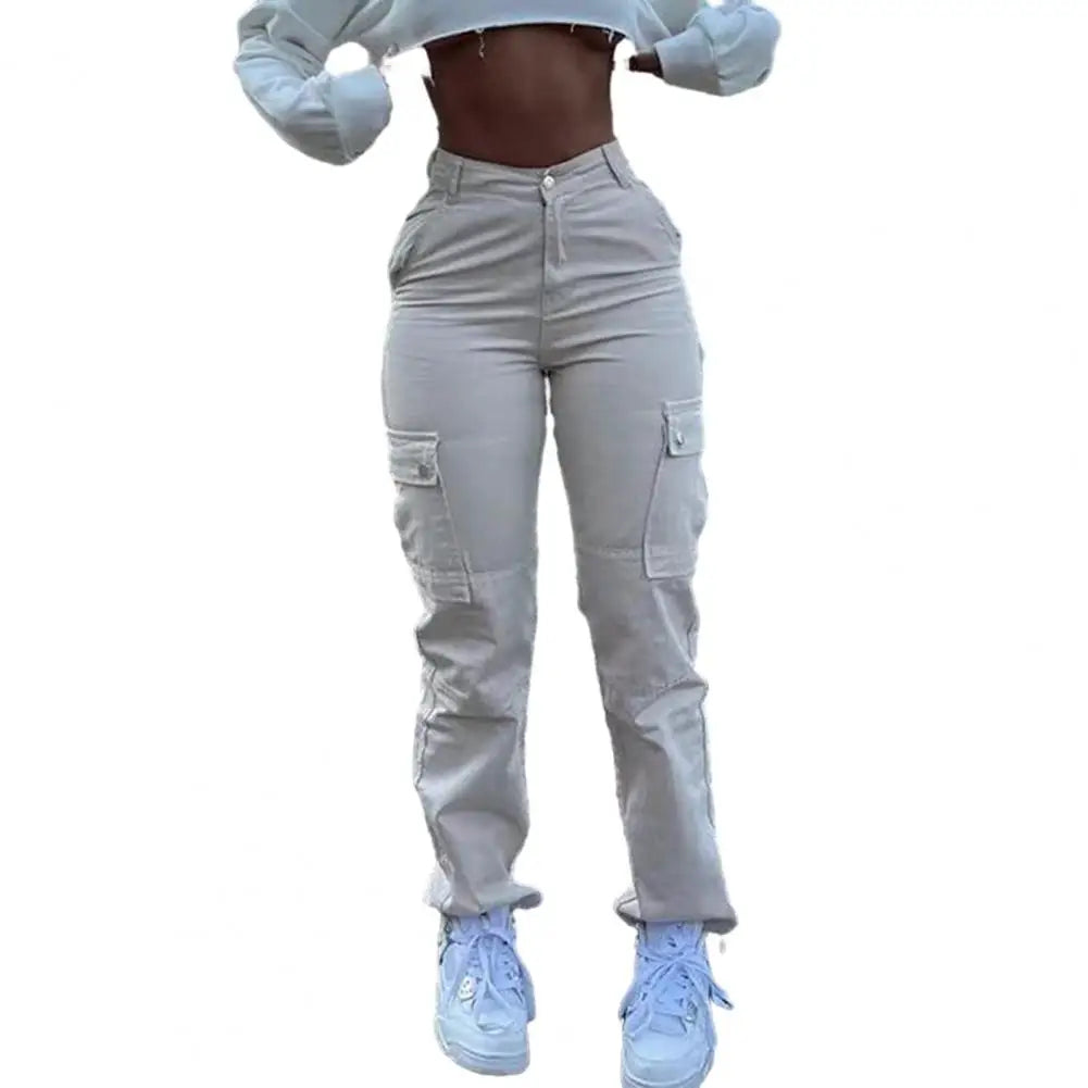 Women's High Waist Cargo Pants with Multiple Pockets