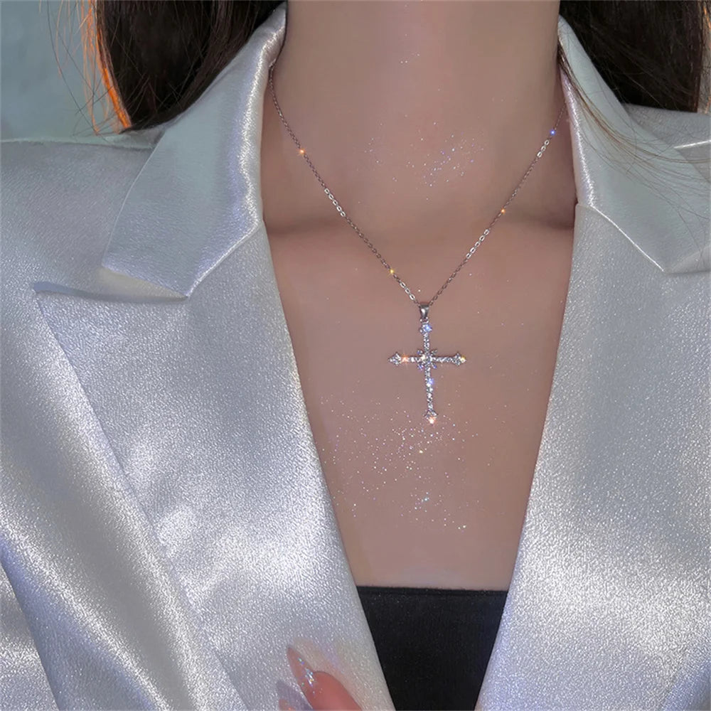 Elegant Crystal Cross Pendant Necklace For Women