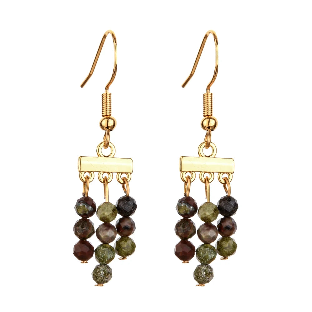 Natural Stone 3 Layer Drop Dangle Earrings for Women