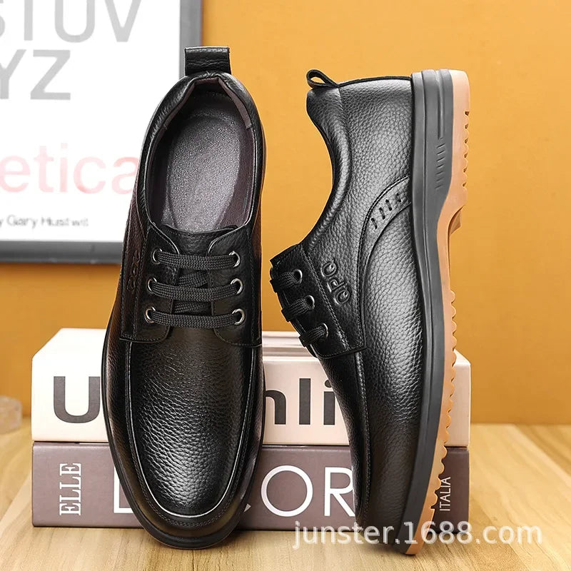 Men's Casual Leather Shoes Breathable Soft Leather Anti-Slip Spring Autumn Business Fashion Versatile Comfortable Rubber Sole
