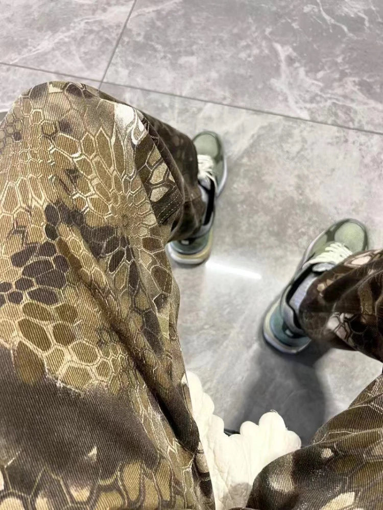 Snake Animal Print Camouflage Pants for Men Wide Leg Jeans