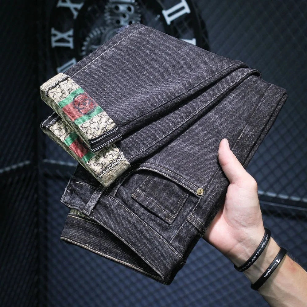 Casual Trendy Embroidered Men's Jeans Autumn winter New Arrival Slim Fit Charcoal Grey Trousers Wholesale For Fashion Lovers