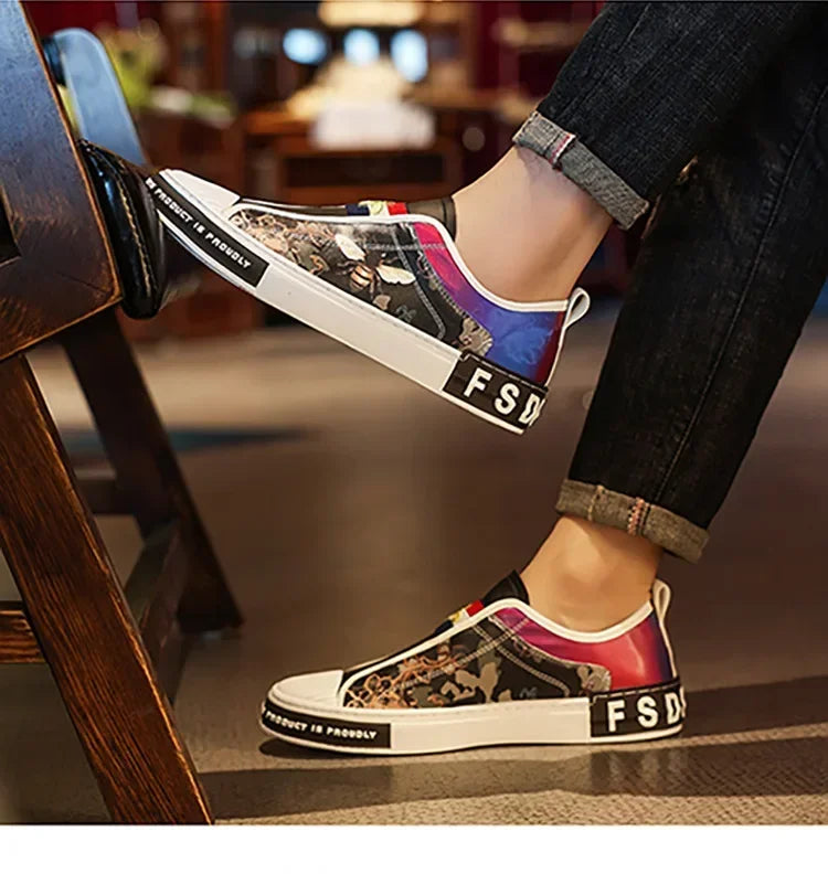 Shoes for Men Leather Casual Shoes Men Sneakers Spring Trend Print Flat Skateb Male Shoes Man Youth Street Cool Slip-on Loafers