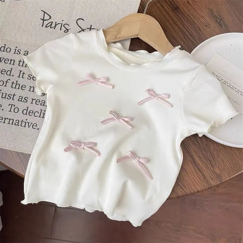 Children's Clothing Bow Short Sleeve Top