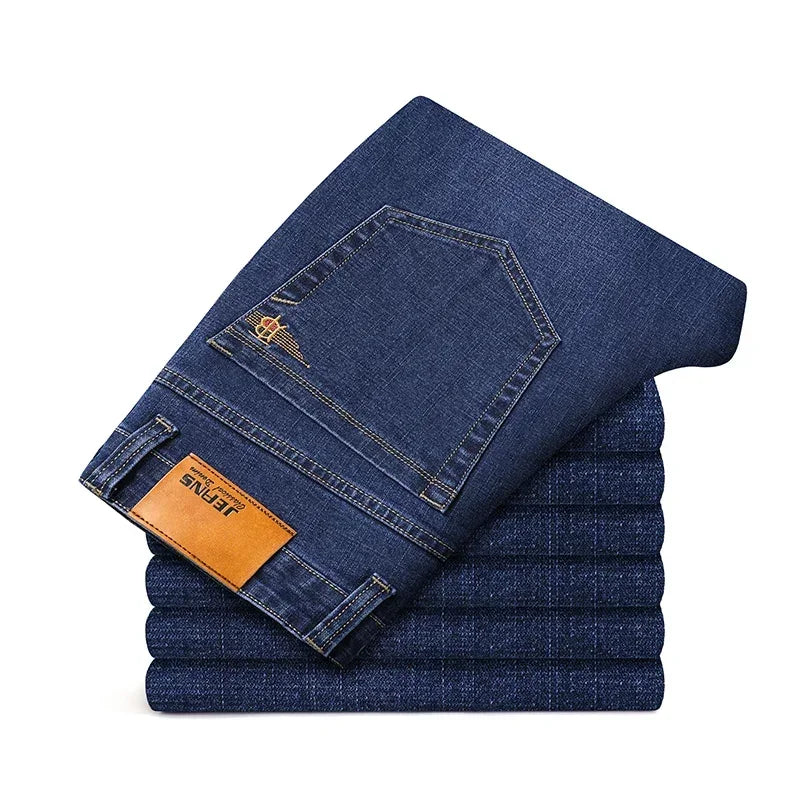 Plus Size 42 44 46 Spring Autumn Men's Fashion Casual Jeans Black Blue Classic Business Straight Elasticity Brand Denim Trousers