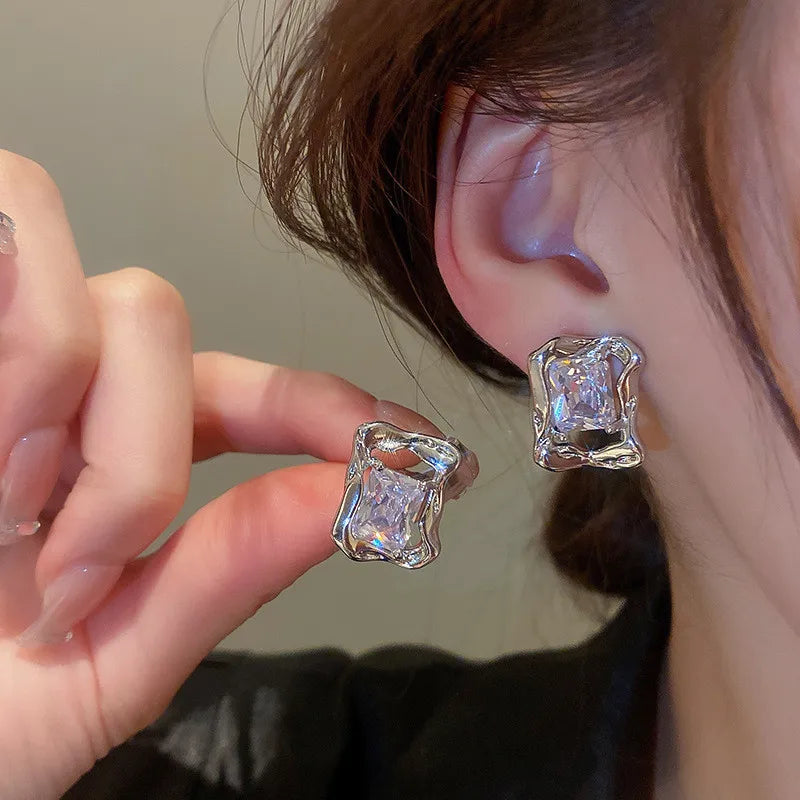 Square Colorful Zircon Ear Stud Earrings for Women