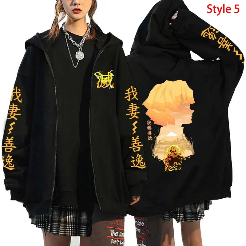 New Anime Agatsuma Zenitsu Printing Zipper Hoodies Autumn/Winter Women Men Fashion Y2k Long Sleeve Zipper Sweatshirt