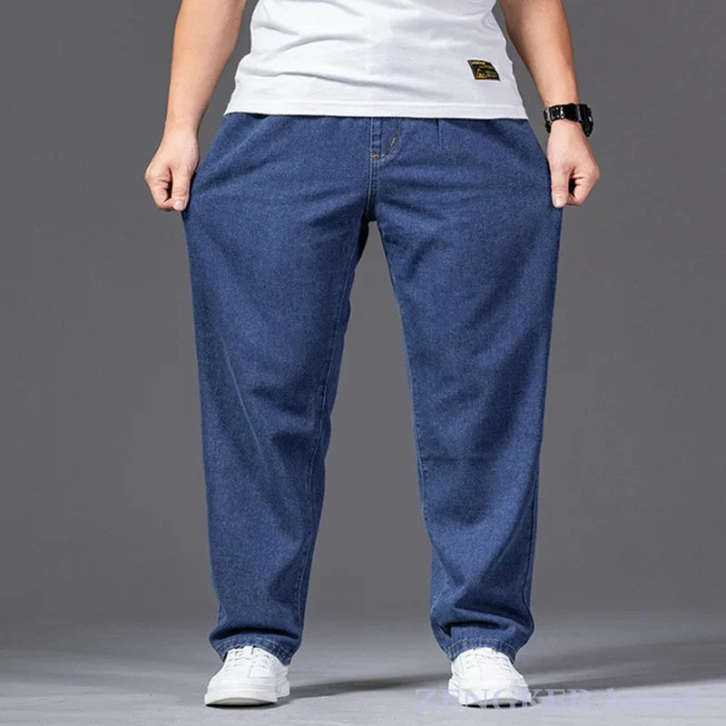 Autumn thick-legged big trousers wide trousers jeans men's straight loose big-legged wide-leg large size 46 44 42 denim jeans